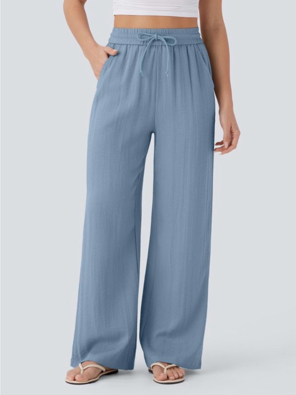 HALARA Wide Leg Drawstring Pants in Dusty Blue
